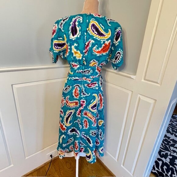 Vintage Malcolm Starr 70s 80s 100% Silk Midi Dress - Picture 6 of 10